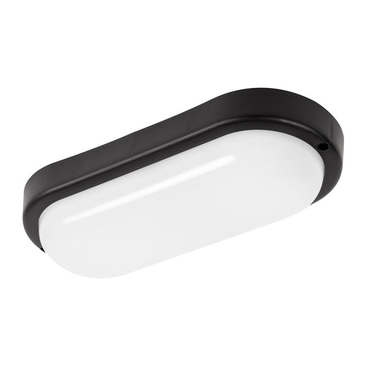 Plafoniera LED ovala Novelite 12W 6400K lumina rece negru IP65 fatada balcon intrare exterior