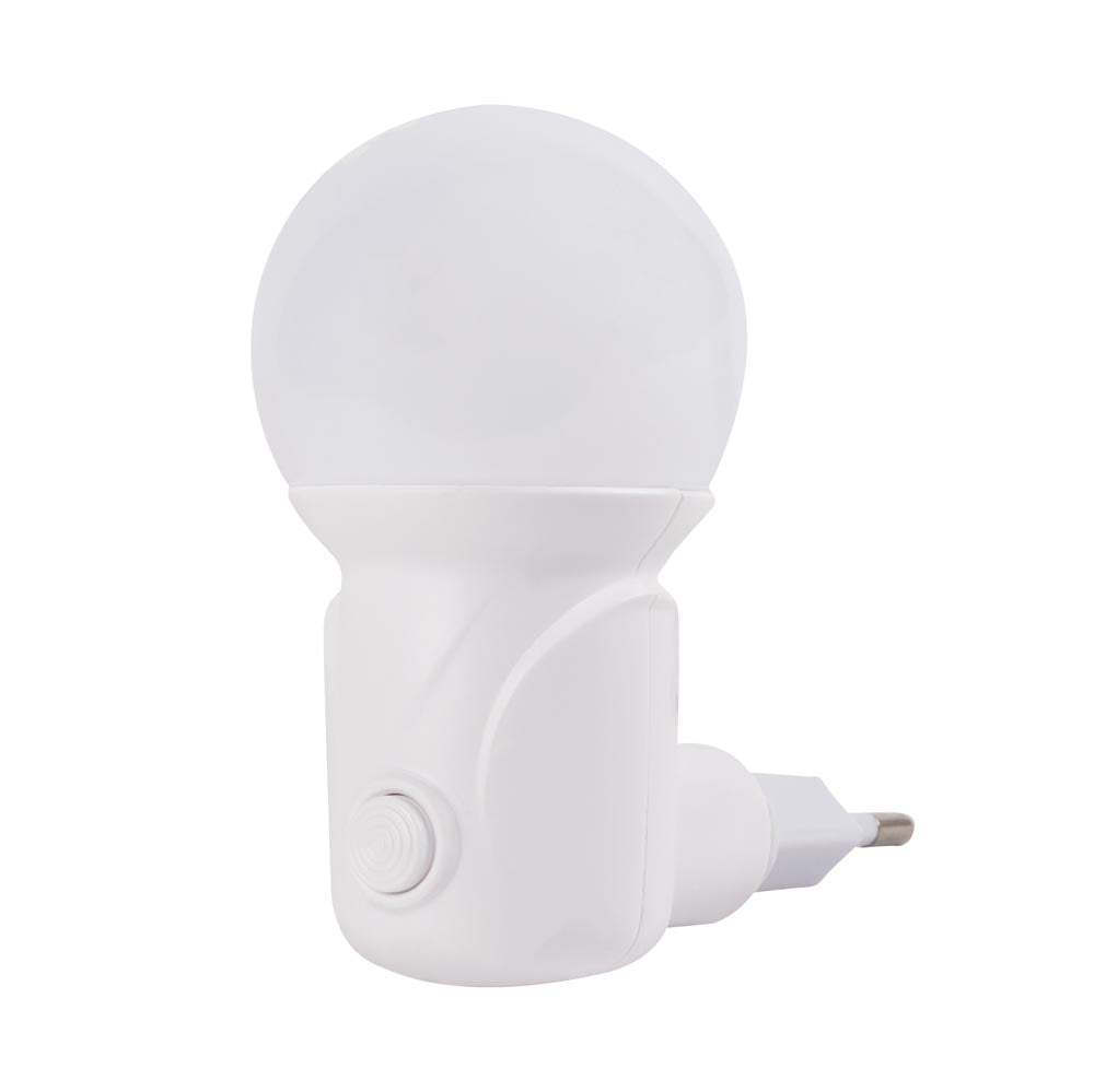 Lampa de veghe Bulb LED 1W alba Erste - vedere frontala in priza
