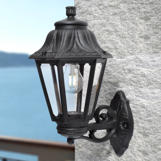 Aplică exterior Anna E27 IP55 negru Fumagalli - design fanar hexagonal clasic anti-coroziune intrare grădină