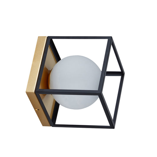 Aplică Fence AP1 Klausen, metal negru cu detalii aurii și sticlă opal, iluminat interior