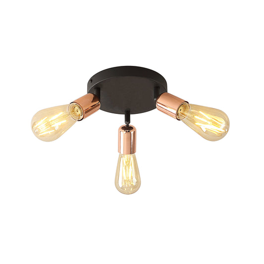 Plafoniera Straight PL3 Klausen KL163006 metal negru cupru 3xE27 design industrial modern iluminat interior