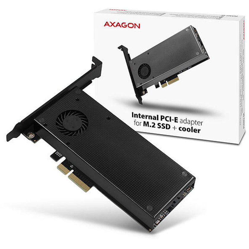 Adaptor Intern PCI-E 3.0 4x - DUAL M.2 SSD (NVMe + SATA) Voltaj Dual Suport SSD max. 110mm + Cooler Activ Axagon PCEM2-DC