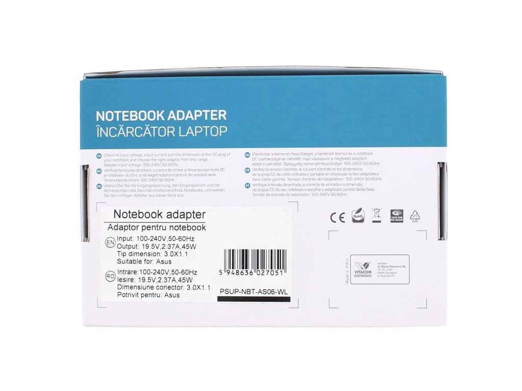 Alimentator pentru laptop Asus 19V 2.37A 45W mufa 3.0X1.1mm Well