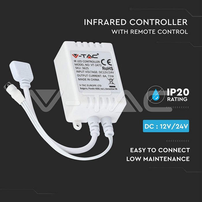 Controller LED RGB 24 butoane 12V/6A 24V/72W V-TAC