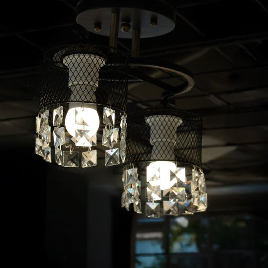 Lustra metal negru sticla Lustros PL2 Klausen, corp iluminat tavan living dining clasic