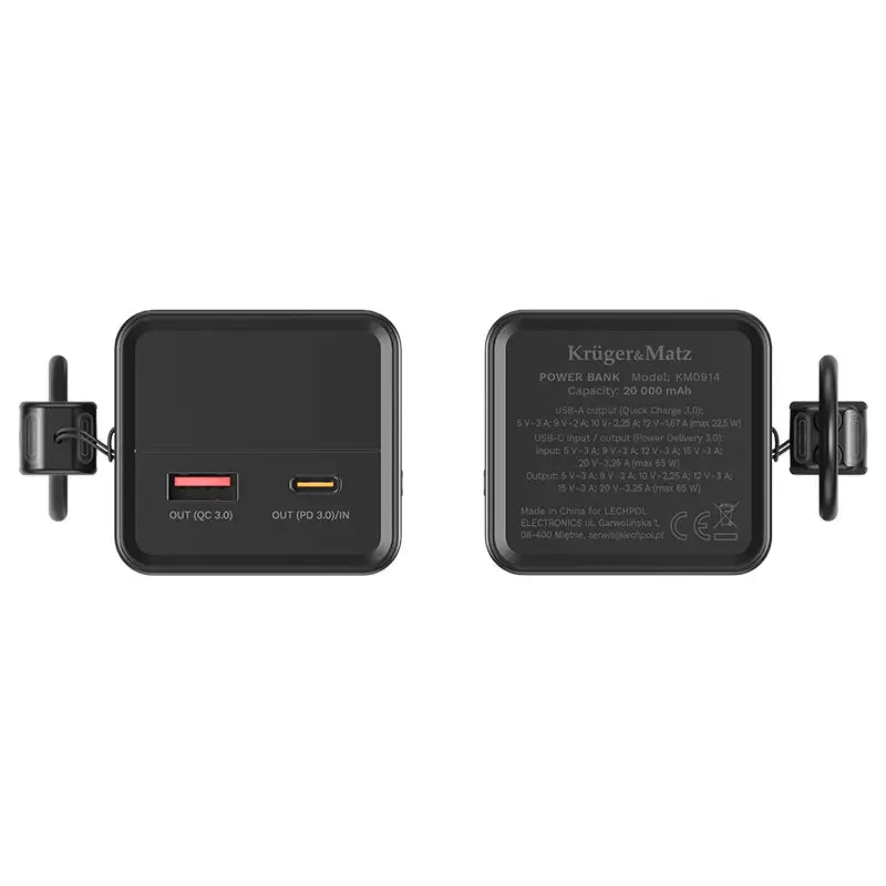 Power Bank 20000mAh 65W QC3.0 PD3.0 USB-C /USB-A Afisaj LCD Kruger&Matz KM0914
