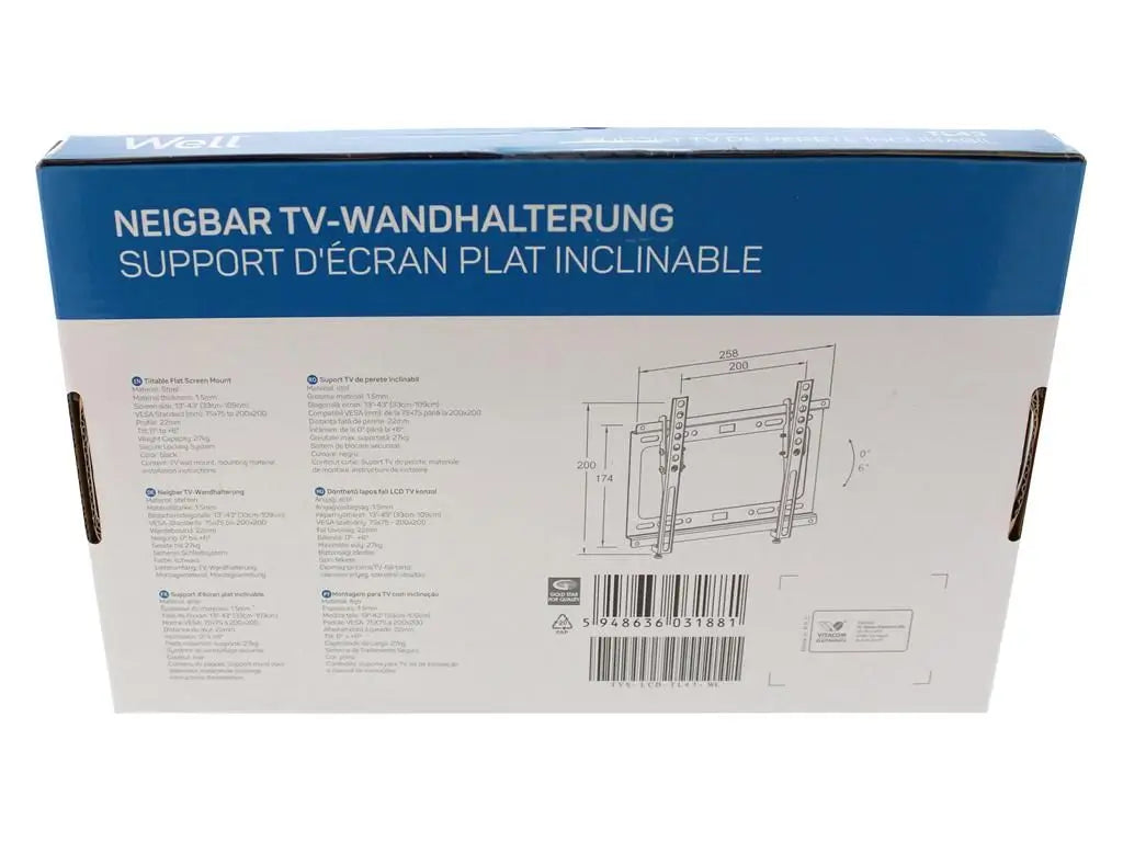 Suport TV LCD de perete 13-43" inclinabil Well TVS-LCD-TL43-WL