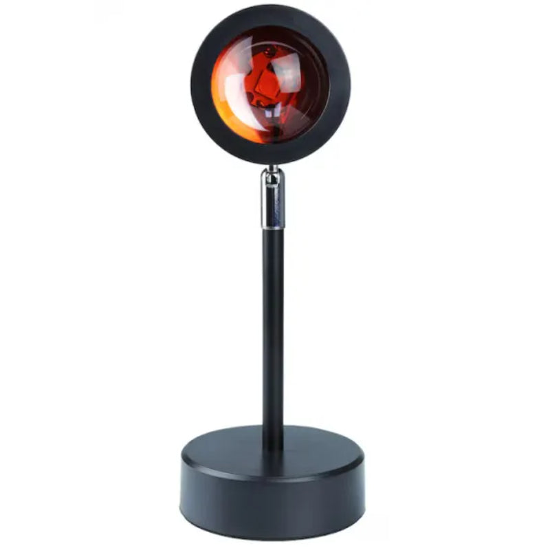 Lampa LED cu proiectie apus de soare pe perete, lumina calda aurie in dormitor
