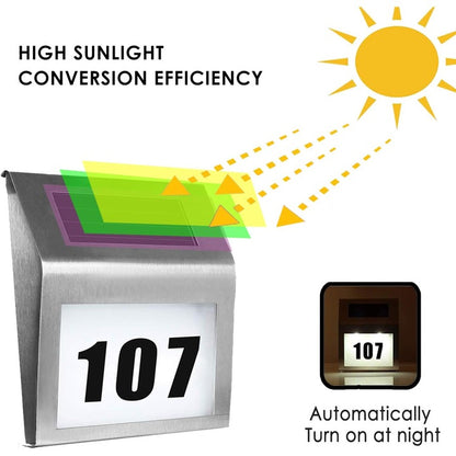 Placuta numar casa cu panou solar integrat si cifre autoadezive - iluminat automat amurg