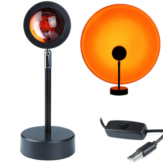 Lampa LED Sunset cu cap rotativ la 180 grade, design minimalist negru pe birou
