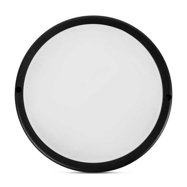 Corp iluminat LED rotund 12W 6400K Novelite - vedere frontala design circular compact negru IP65
