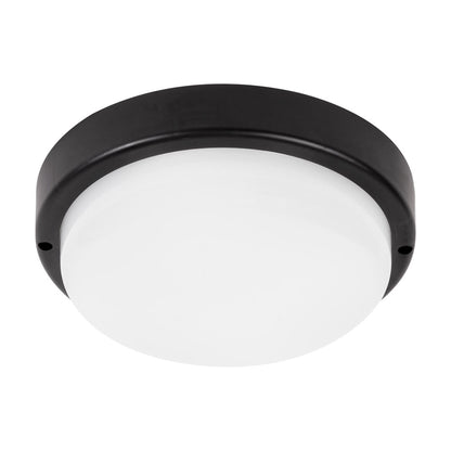Plafoniera LED rotunda Novelite 18W 6400K lumina rece negru mat IP65 fatada terasa parcare exterior
