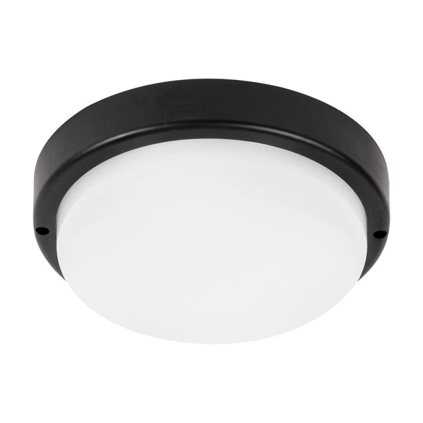 Plafoniera LED rotunda Novelite 18W 6400K lumina rece negru mat IP65 fatada terasa parcare exterior
