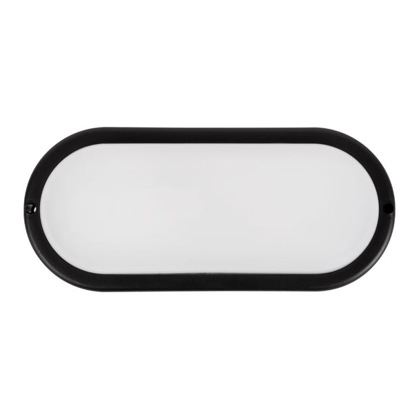 Corp iluminat LED oval 12W 6400K Novelite - vedere frontala design oval compact negru mat IP65
