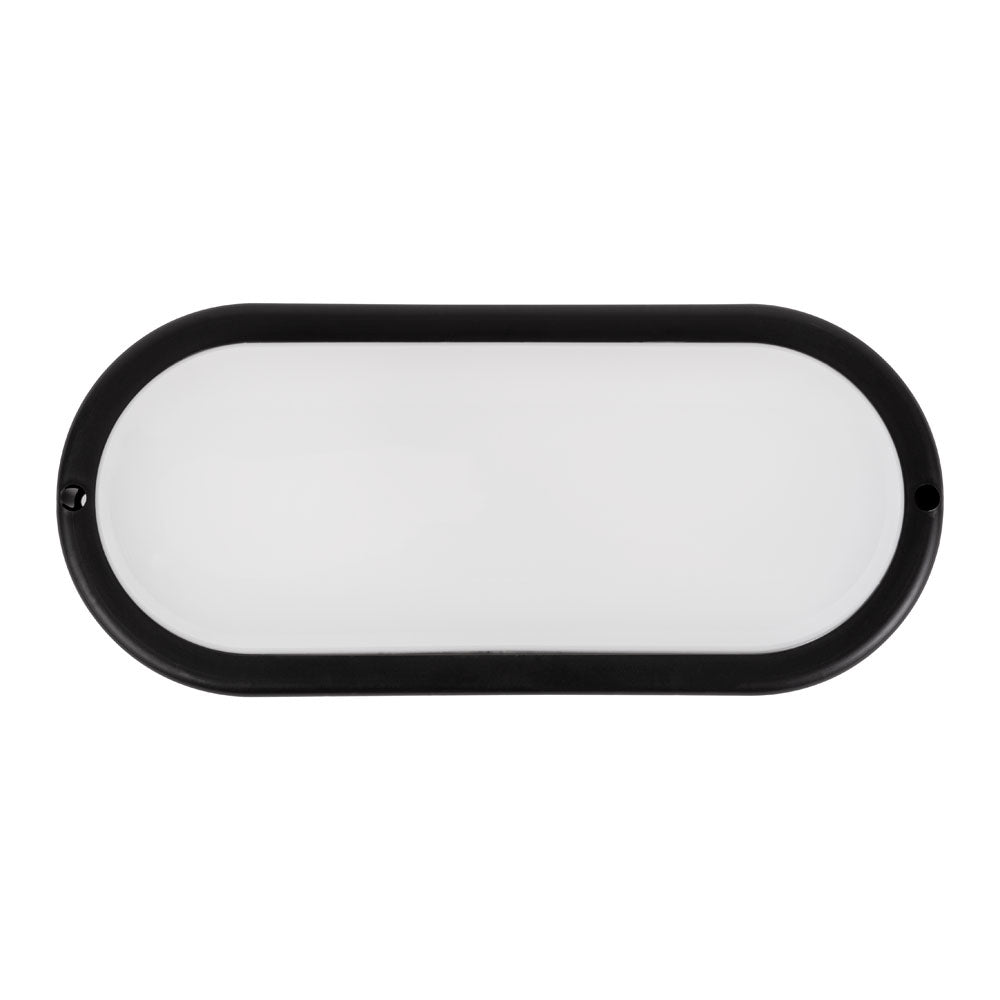 Corp iluminat LED oval 18W 6400K Novelite - vedere frontala design oval compact negru mat IP65

