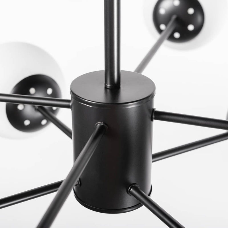 Vedere de jos pendul spider Lace 8xE27 negru Erste - distribuție lumină 360 grade tavan
