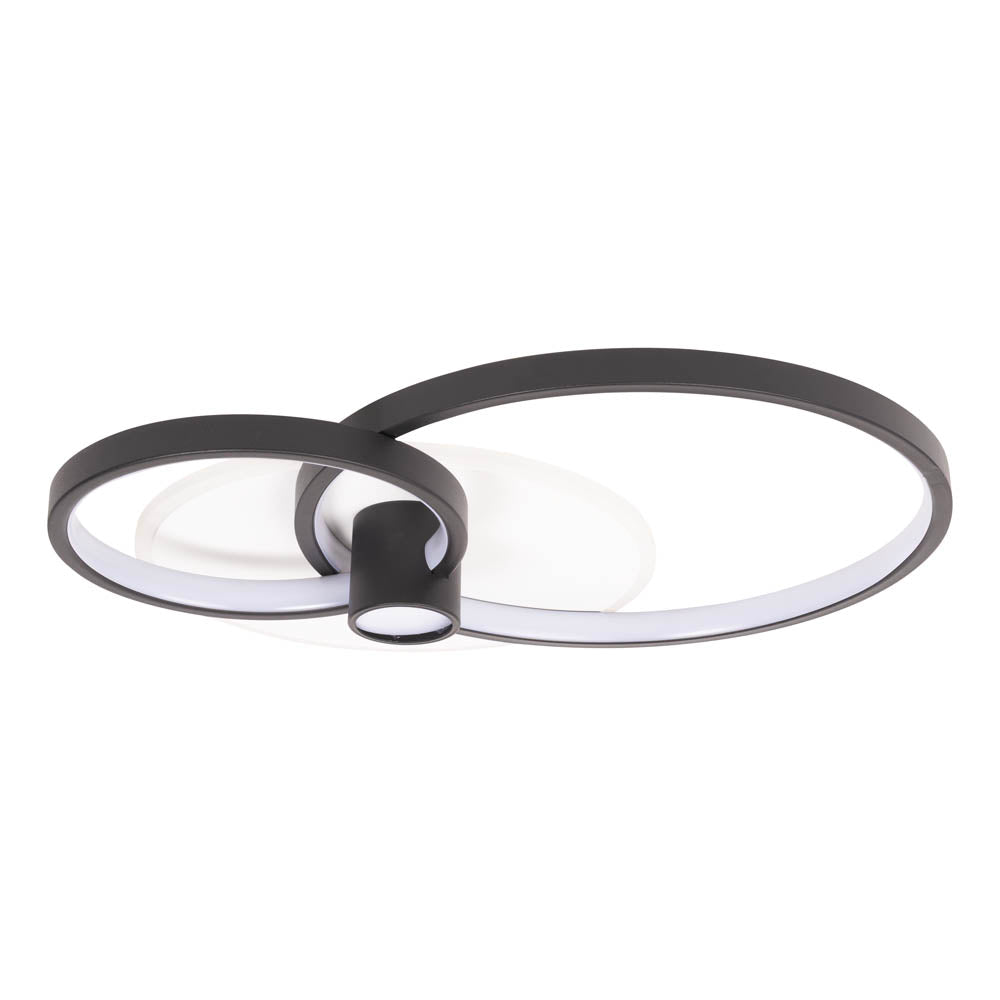 Plafoniera Horus LED 65W negru auriu Erste aprinsă - lumină ambientală caldă bogată living spațios