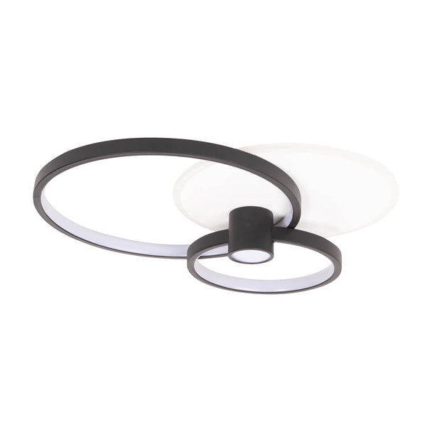 Detaliu cercuri întrepătrunse plafoniera Horus LED 65W Erste negru auriu - design neoclasic sofisticat