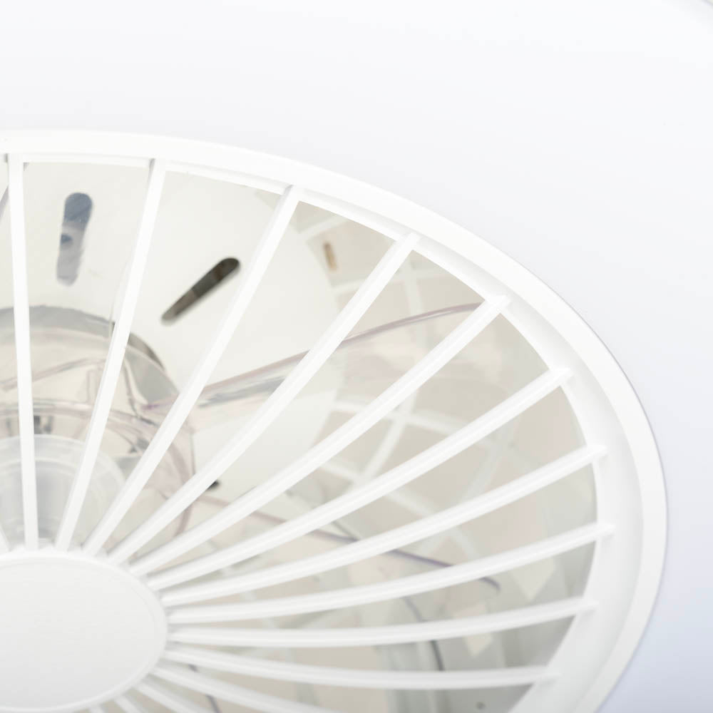 Vedere față plafoniera ventilator Breezy 49cm Erste - distribuție uniformă lumină și aer