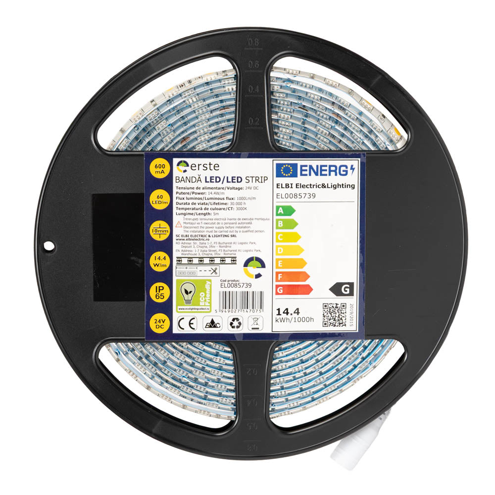 Banda LED 24V Erste 14.4W/m 3000K - lumina calda pe profil aluminiu

