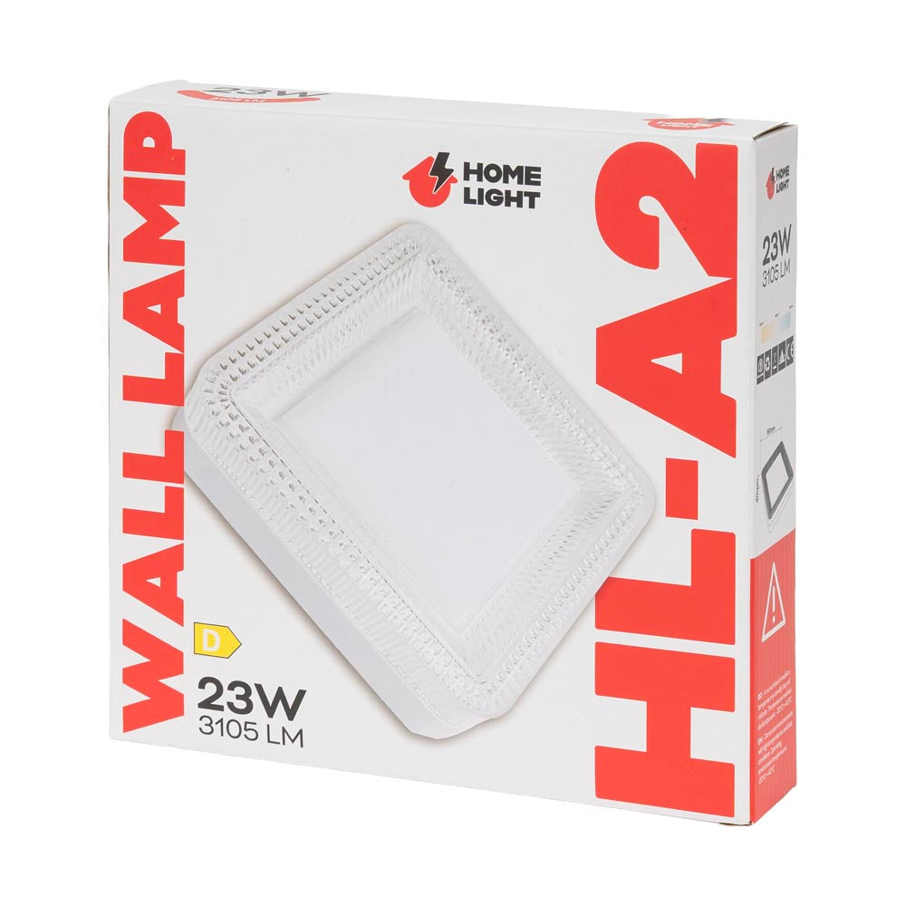 Față aplică LED HL-A2 pătrată Homelight - distribuție uniformă lumină rece 23W