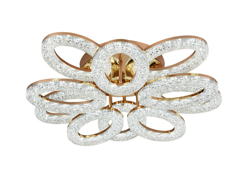 Lustră LED Lucce 120W aprinsă living spațios - atmosferă caldă dimabilă elegantă