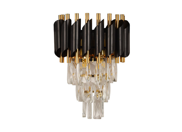 Aplica Cristal 2xE14 negru auriu Erste - vedere frontala design rafinat cristal stralucitor