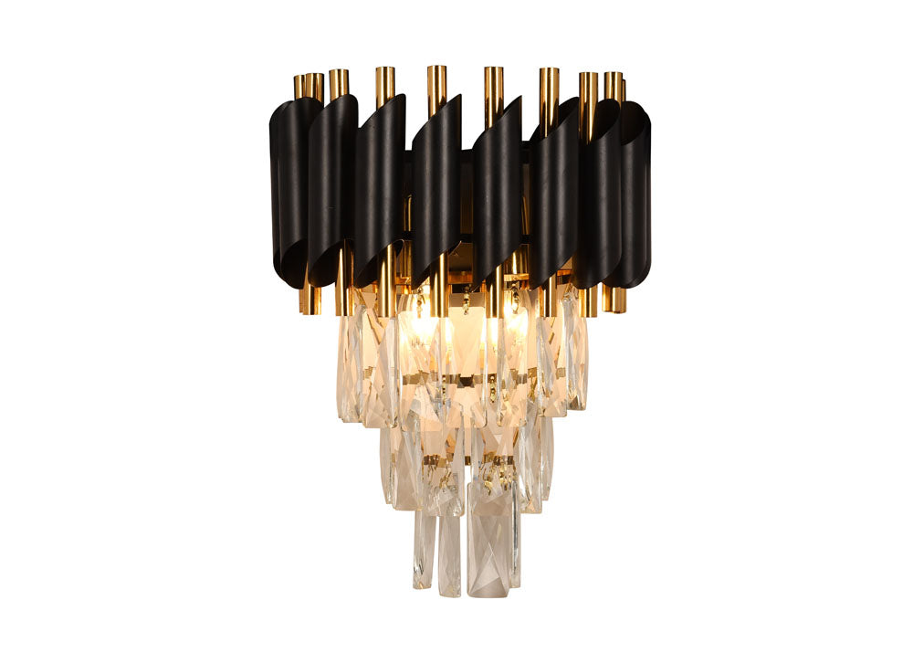 Aplica Cristal Erste negru auriu - montata pe perete living hol iluminat decorativ elegant