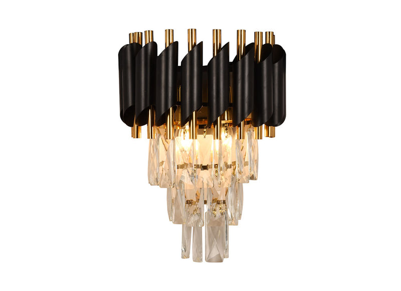 Aplica Cristal Erste negru auriu - montata pe perete living hol iluminat decorativ elegant