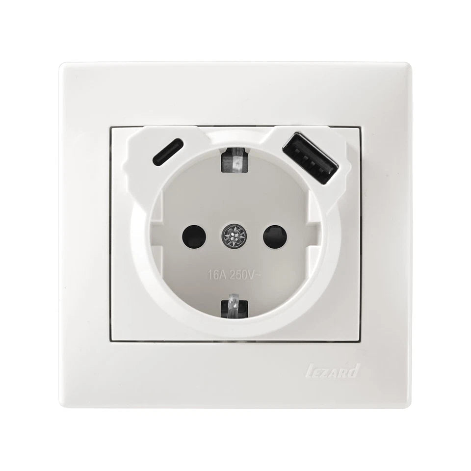 Priză Type C+USB 16A alb Luca – LEZARD