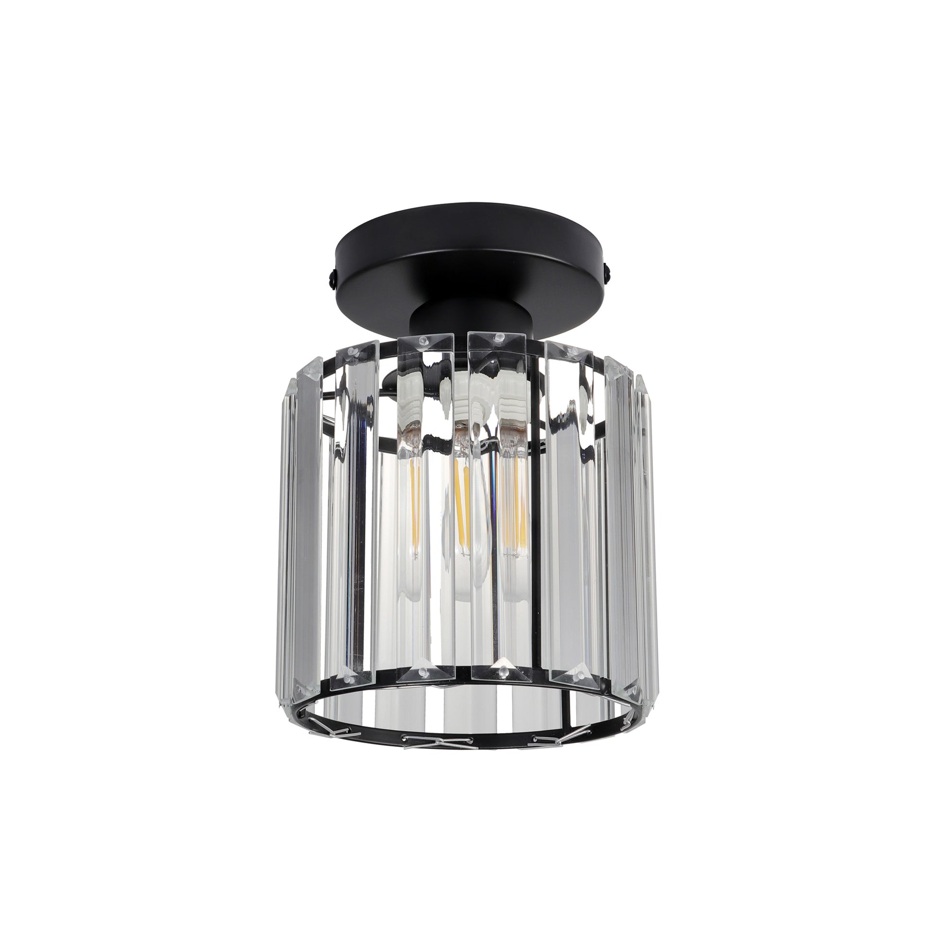 Plafonieră Esra PL1 Klausen negru, metal și sticlă, 1xE27, iluminat interior clasic
