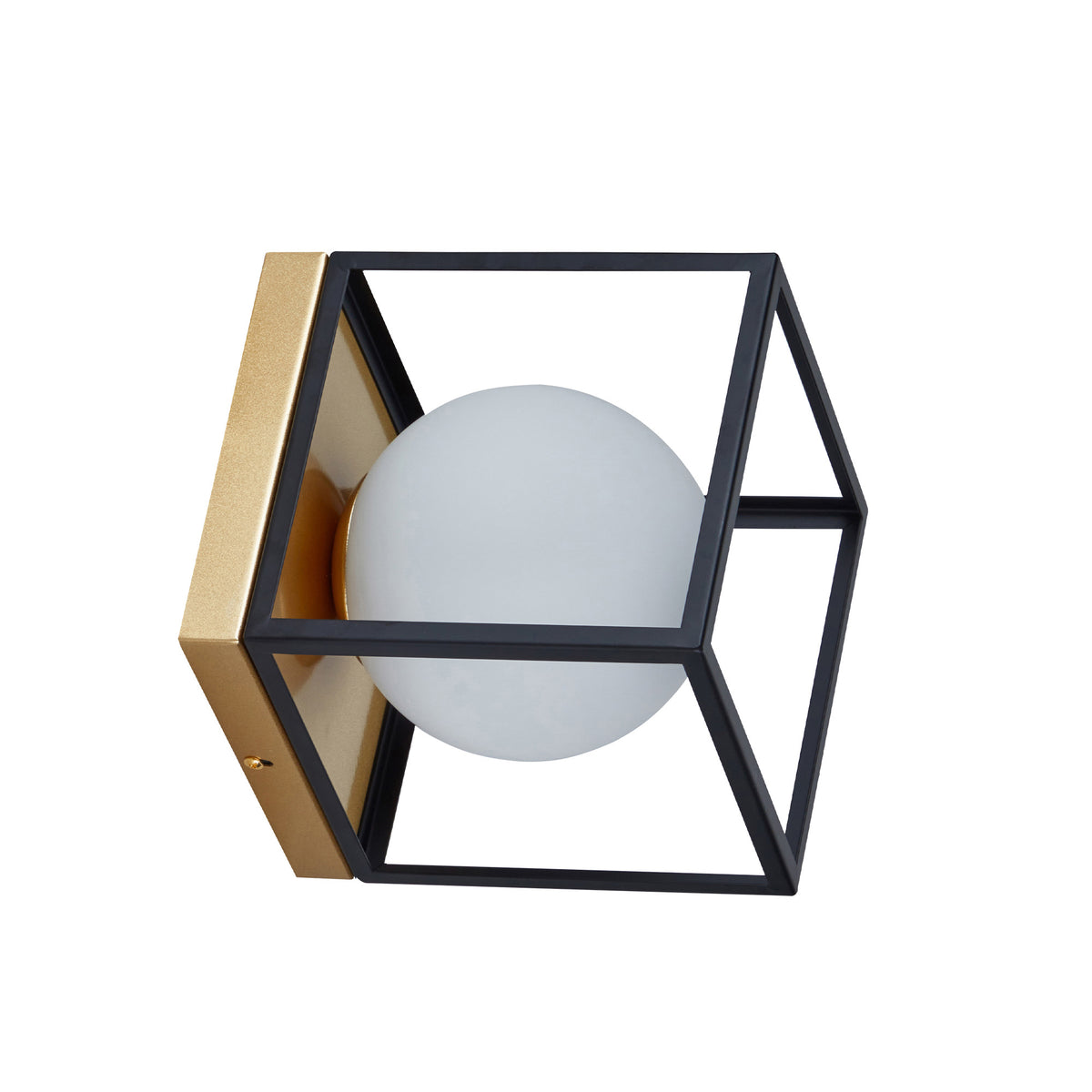 Aplică Fence AP1 Klausen, metal negru cu detalii aurii și sticlă opal, iluminat interior
