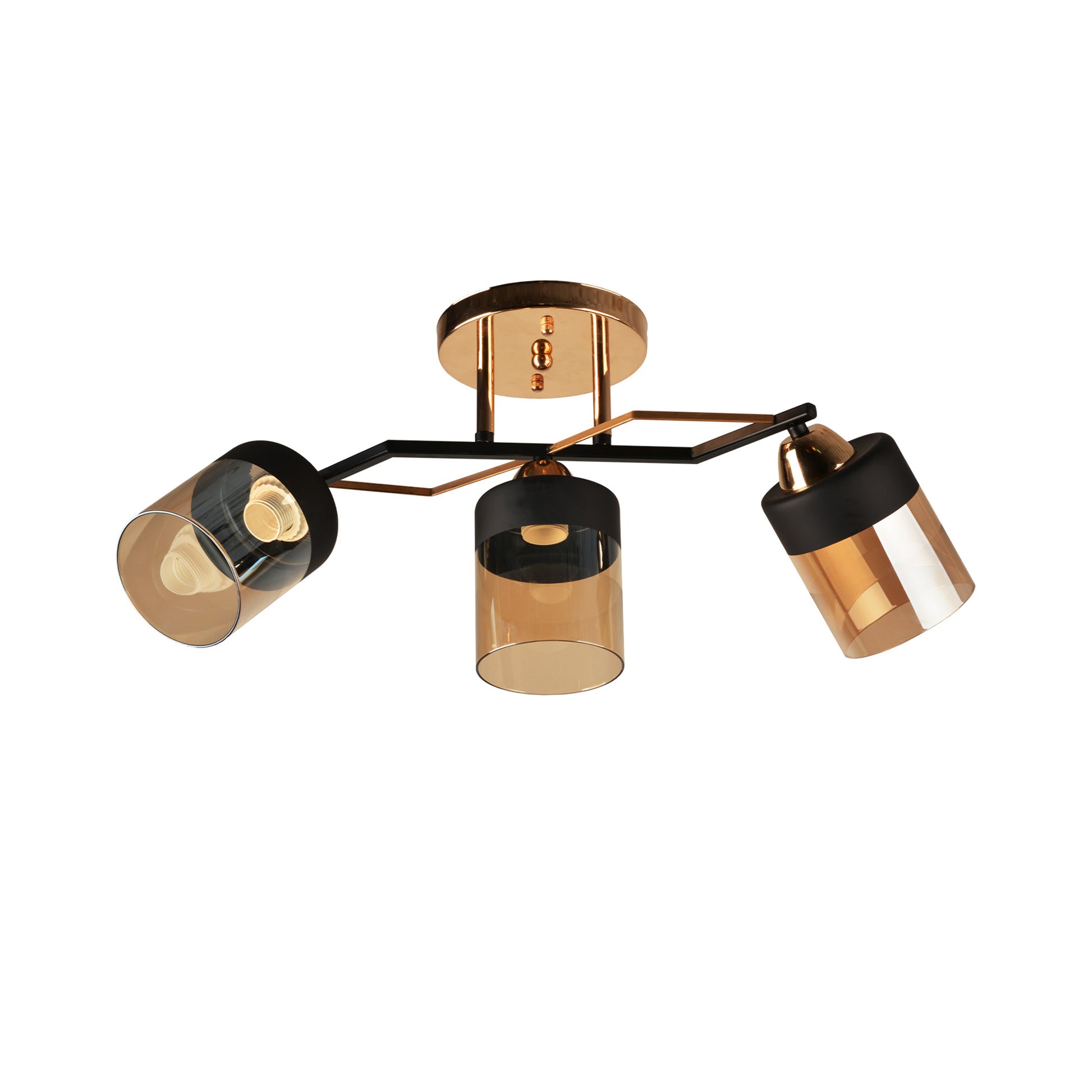 Candelabru Laser 3 LY-3483 ambra negru sticla metal, design clasic Essential, 3xE27, Klausen
