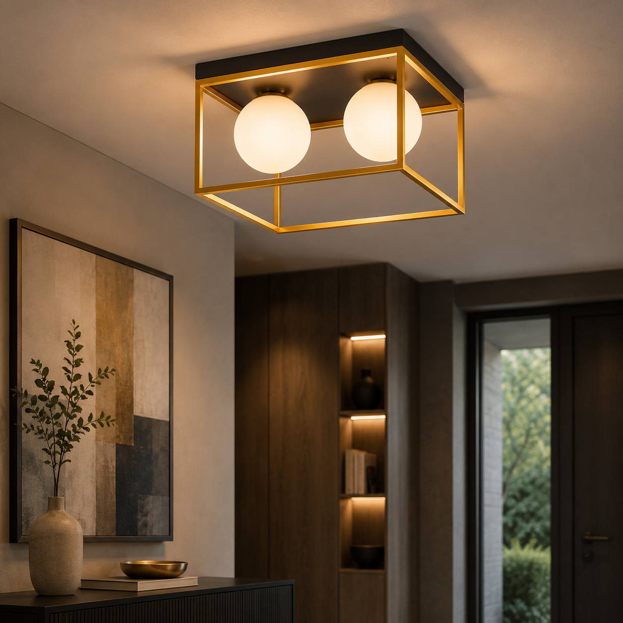Lustra Luma 2XE27 IP20, negru+auriu, Erste