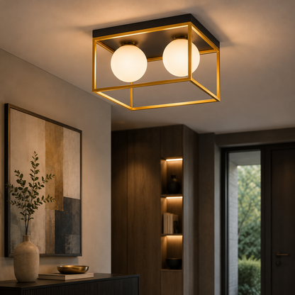 Lustra Luma 2XE27 IP20, negru+auriu, Erste