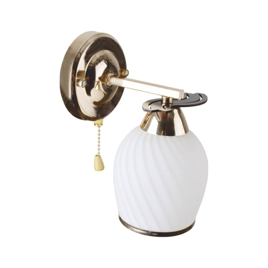 Aplică perete Pearly AP1 LY-3061 lemn metal auriu sticlă alb opal, design clasic Country, 1xE27, Klausen
