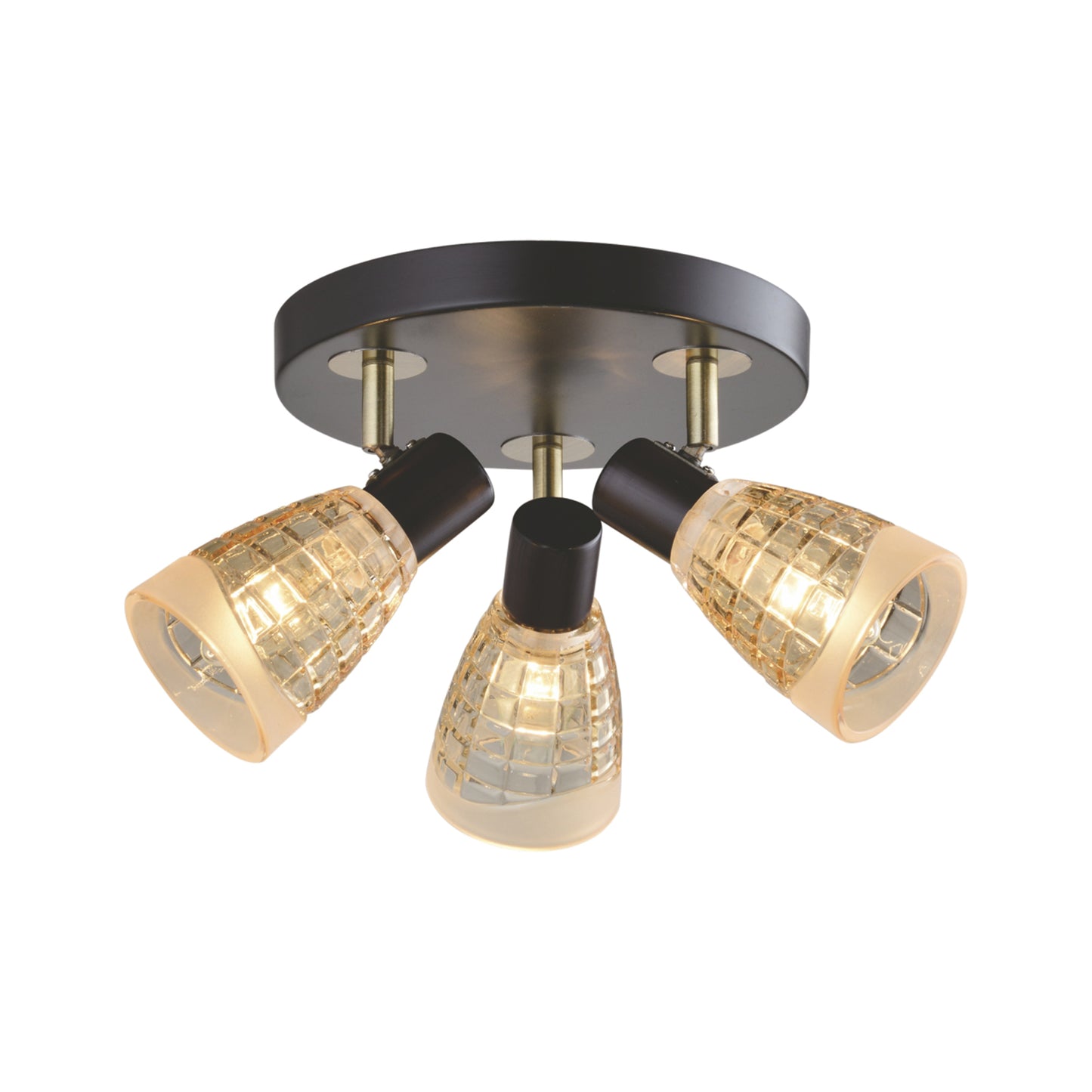 Plafoniera Klausen PINTO 3 LY-1022 sticla ambra bronz antichizat wenge 3xE14 stil clasic iluminat interior
