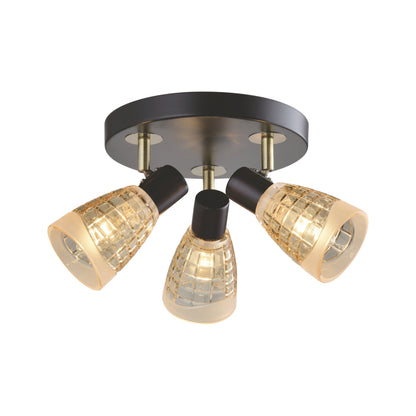 Plafoniera Klausen PINTO 3 LY-1022 sticla ambra bronz antichizat wenge 3xE14 stil clasic iluminat interior
