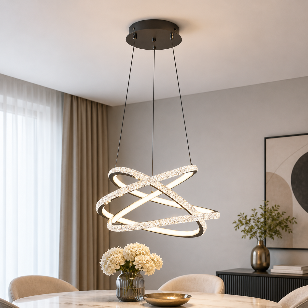 Pendul Style LED 140W 1m 3CCT cu telecomanda, crom, Erste