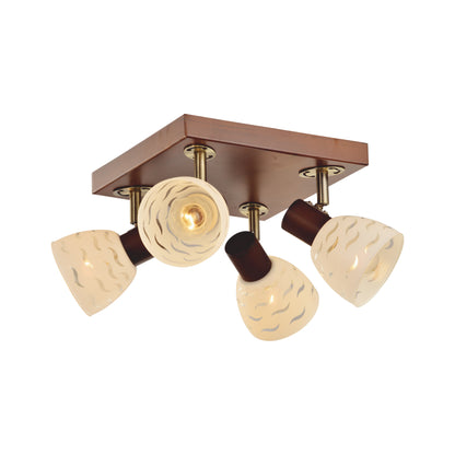 Plafoniera Klausen ROUT PL4 KL6289 alama antichizata sticla alba maro 4xE14 stil country iluminat interior
