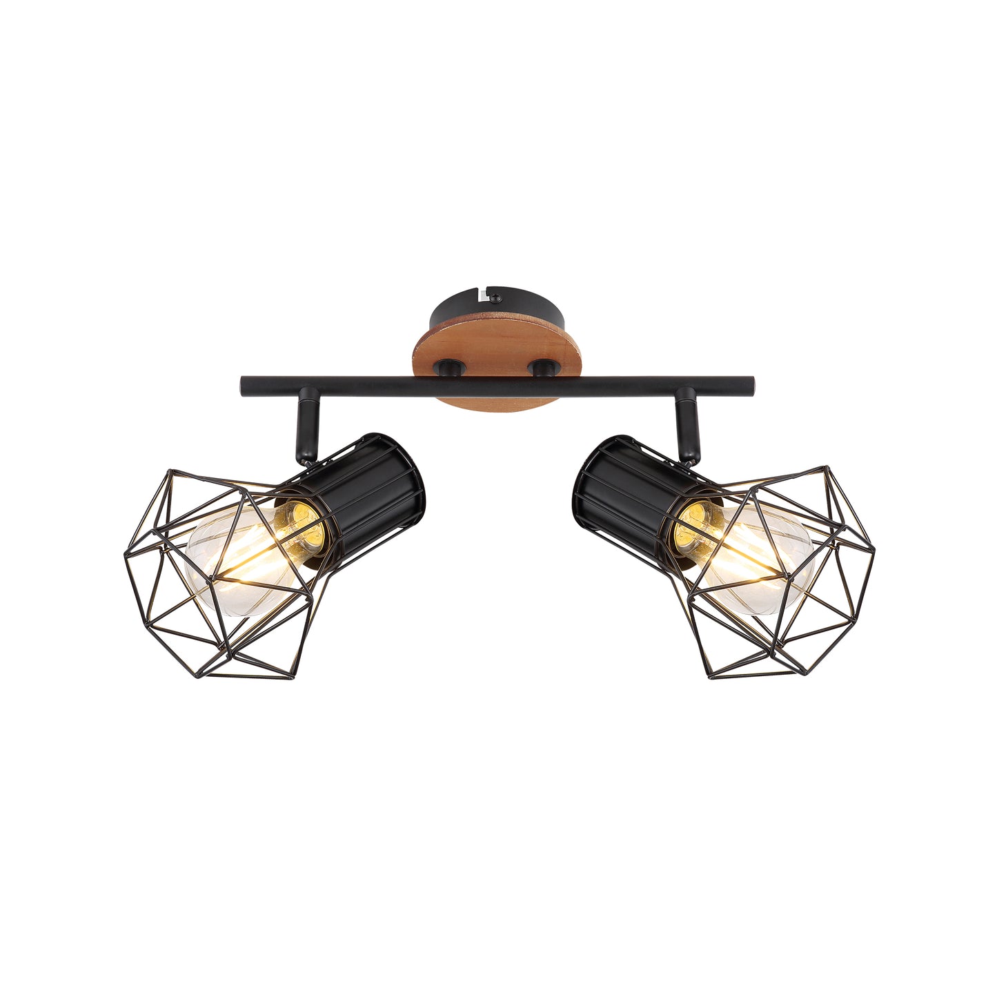 Plafoniera Klausen SKULL AP2 KL162018 metal negru lemn maro 2xE27 design industrial modern iluminat interior
