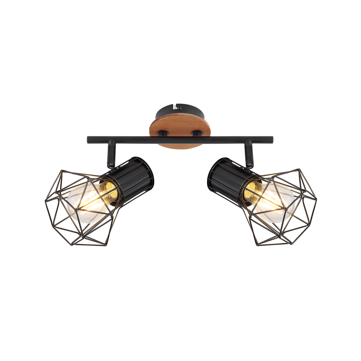 Plafoniera Klausen SKULL AP2 KL162018 metal negru lemn maro 2xE27 design industrial modern iluminat interior
