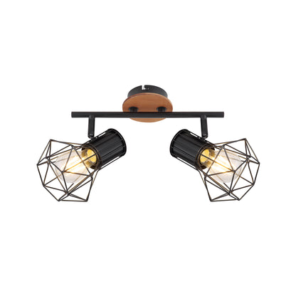 Plafoniera Klausen SKULL AP2 KL162018 metal negru lemn maro 2xE27 design industrial modern iluminat interior
