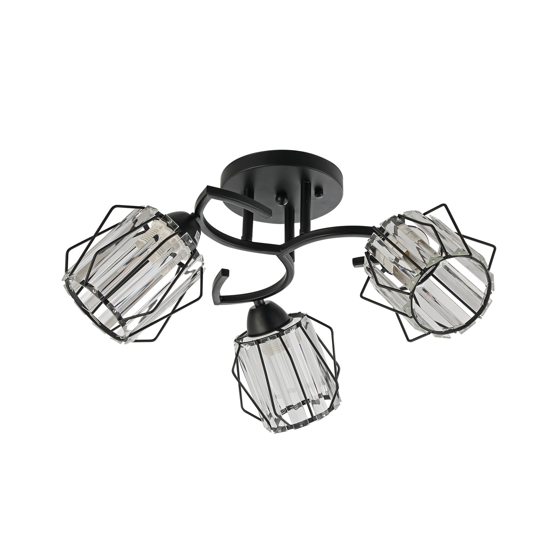 Lustra tavan Spin PL3 Klausen KL100088 metal negru sticla transparenta 3xE27 design clasic iluminat interior
