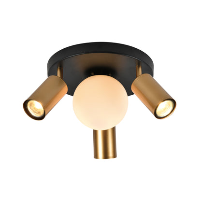 Plafoniera Spoty PL4 Klausen KL164004 metal negru alama sticla 3xGU10 1xE14 design modern iluminat interior
