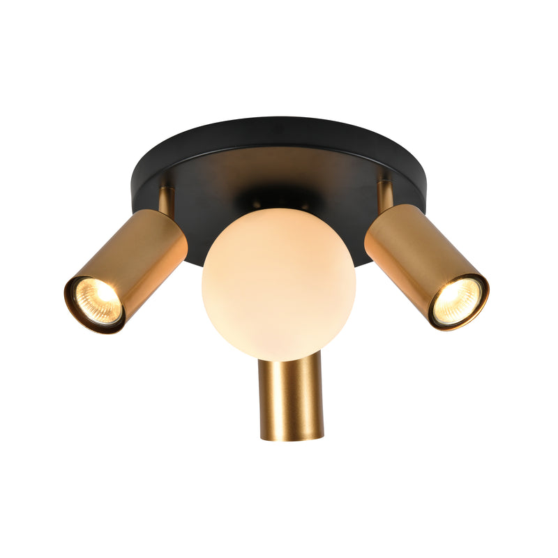 Plafoniera Spoty PL4 Klausen KL164004 metal negru alama sticla 3xGU10 1xE14 design modern iluminat interior
