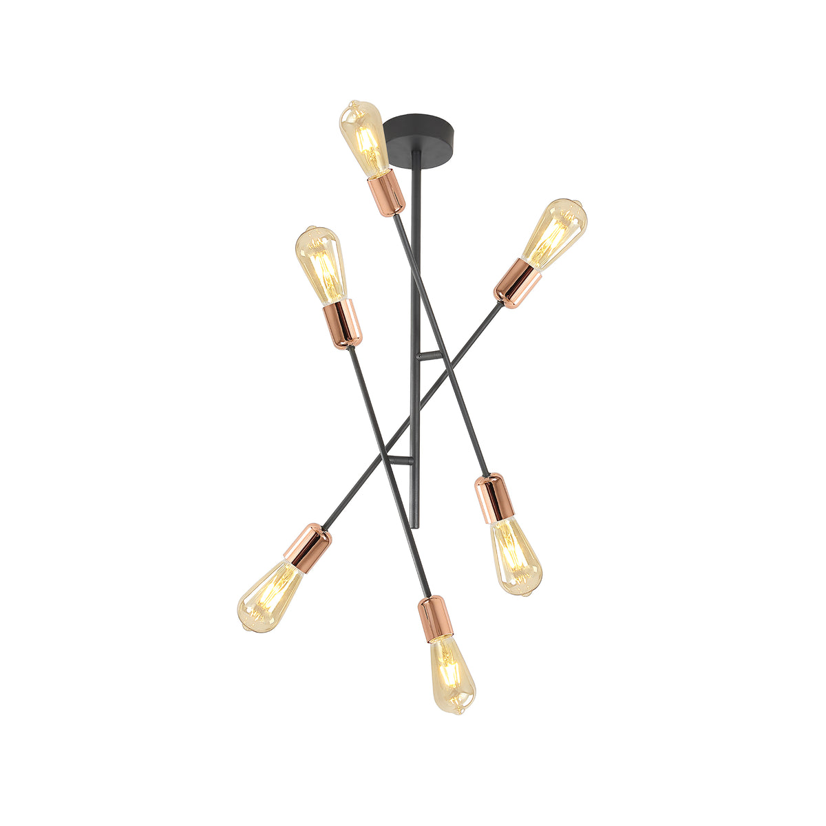 Candelabru Straight 6 Klausen KL106005 metal negru cupru 6xE27 design industrial modern iluminat interior
