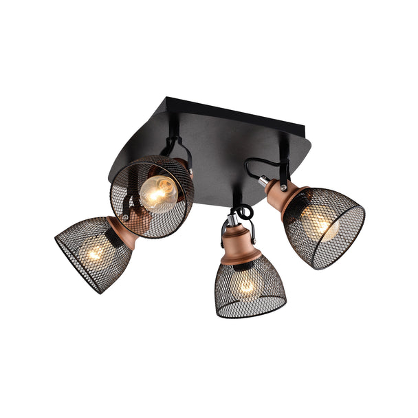 Plafoniera URBAN 4 Klausen 4xE14 negru cupru antic metal design industrial iluminat interior
