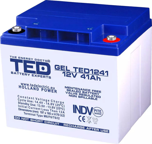 Acumulator 12V 41A GEL AGM VRLA 197x165x171mm M6 TED Battery ExpertHolland