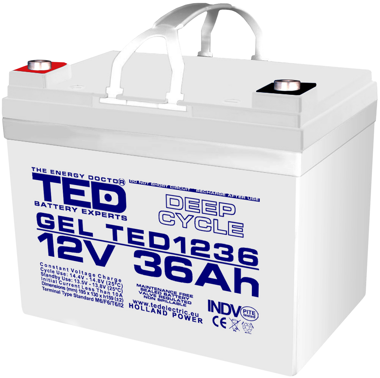 Acumulator AGM VRLA 12V 36Ah Plumb GEL Deep Cycle 195x128x155 mm M6 terminal TED Battery Expert Holland